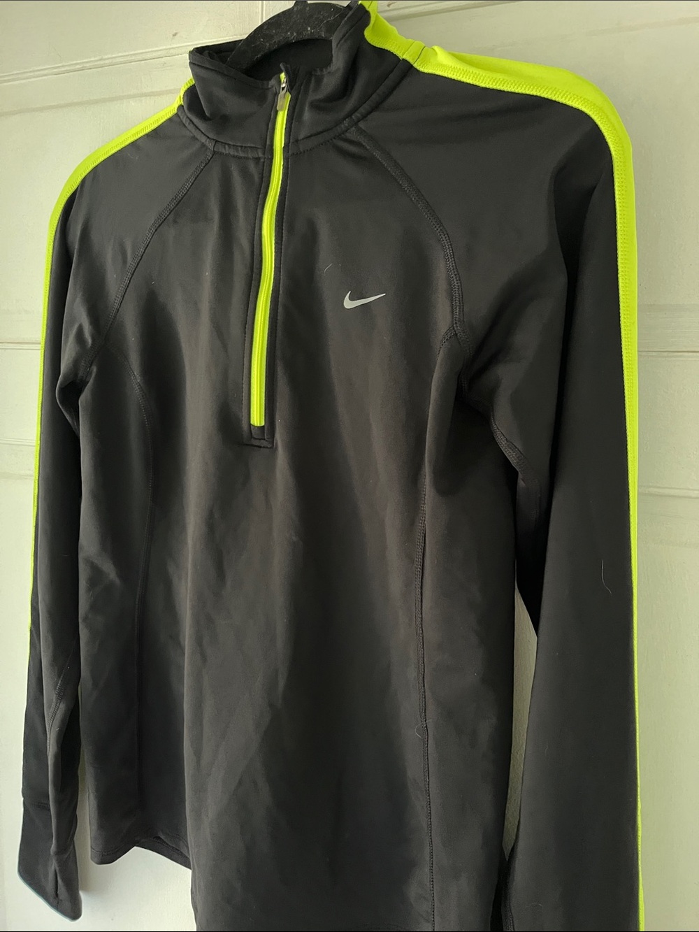 Nike Black Half-Zip Running Quarter Zip with Neon Yellow Trim